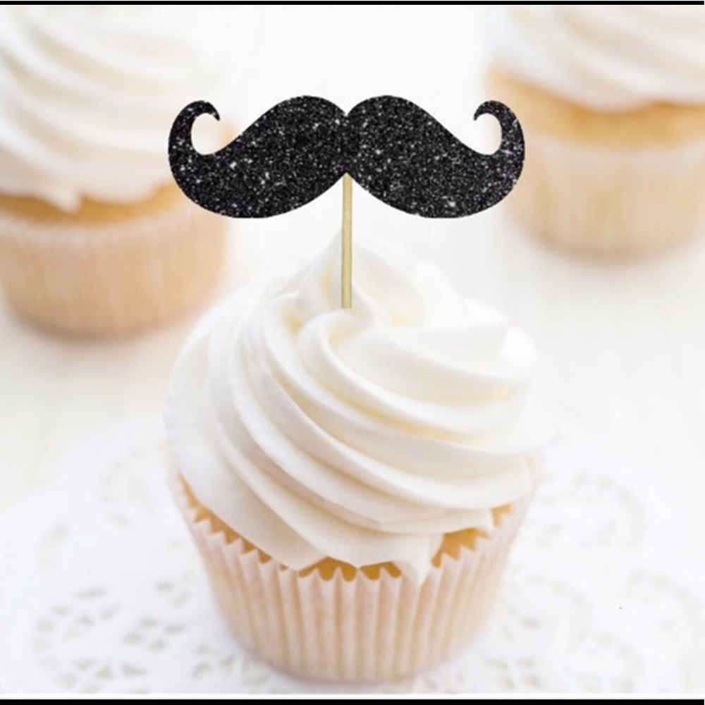 Glitter or Matte mustache cupcake toppers